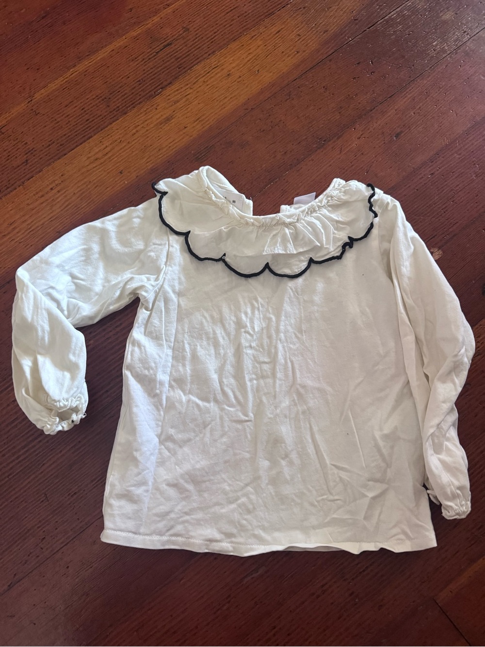 Zara White Long-Sleeve Top with Scalloped Ruffle Collar
